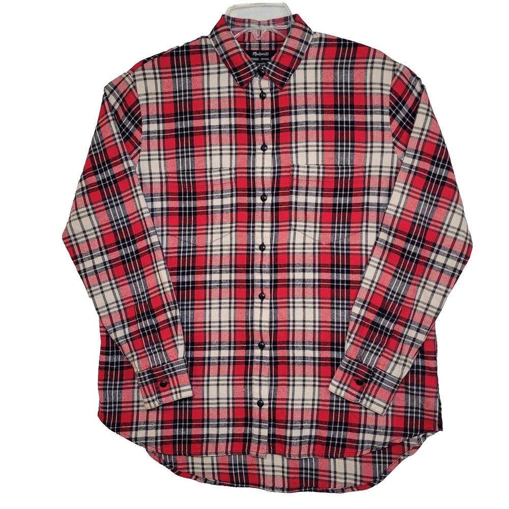 Madewell Flannel Women's Oversized Small Boyfriend Shirt Red Plaid NWT